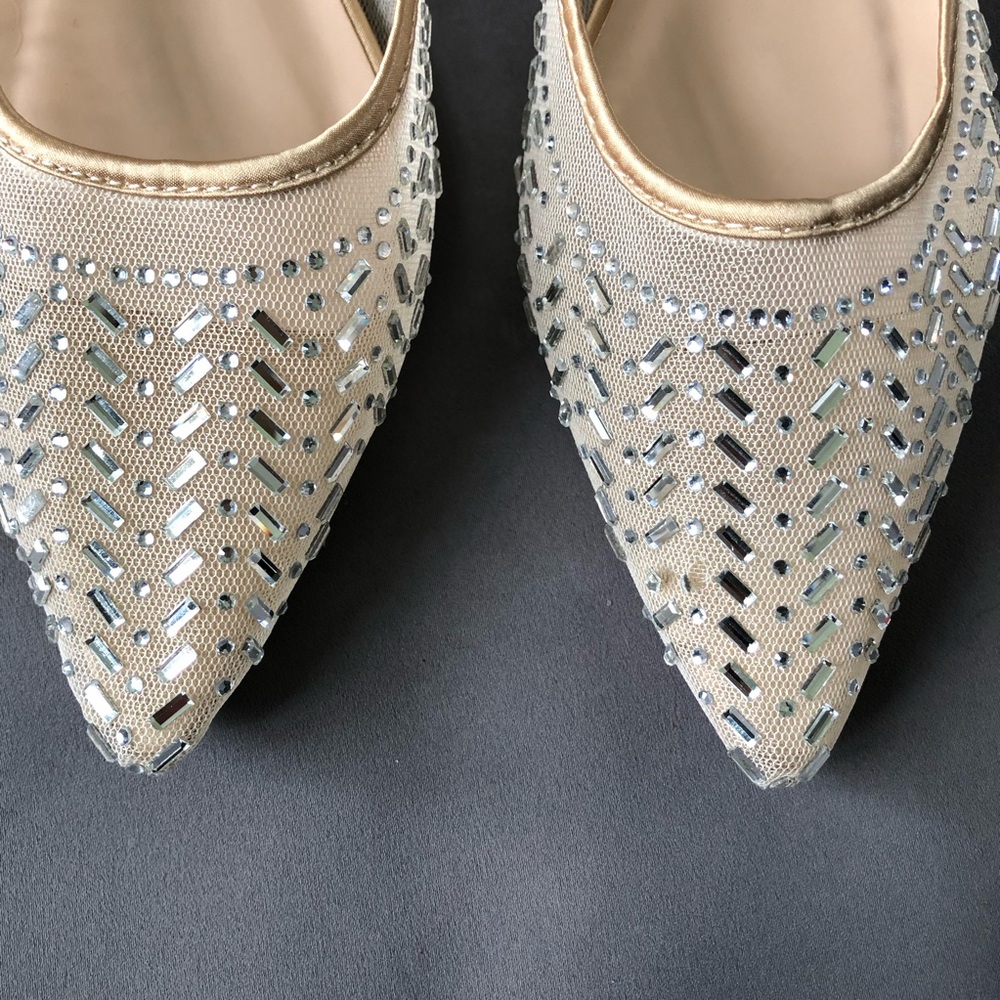 Lulu's Champagne Rhinestone Silver Flats - Picture 2 of 9